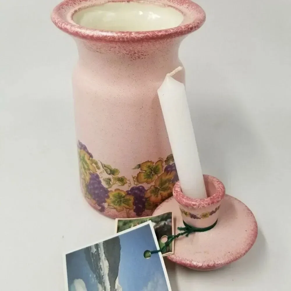 Vintage 90s Pink Hand Painted Ceramic Lights Out Votive Taper Candles Pink